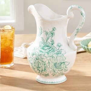 The Pioneer Woman Agatha White and Green Floral Pitcher